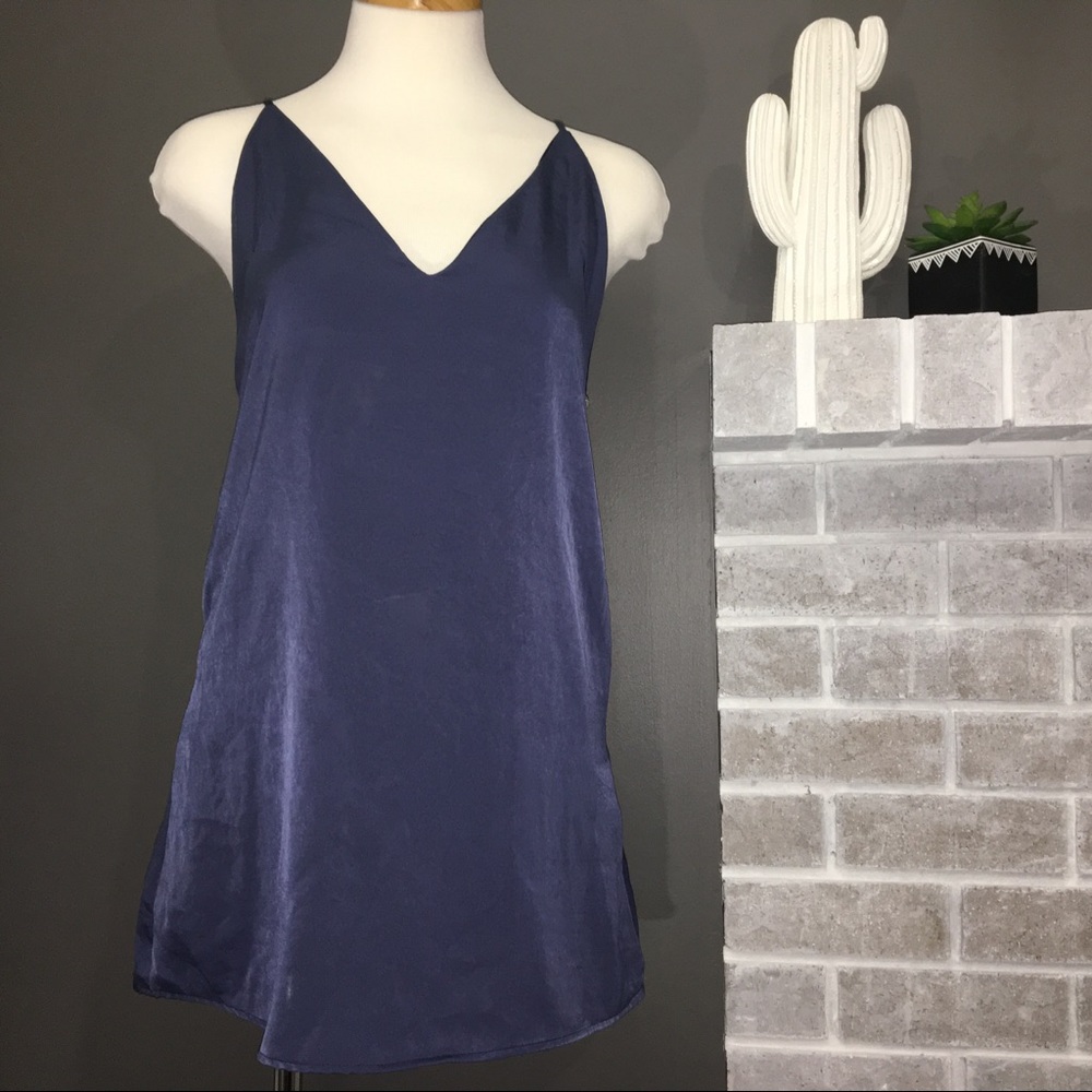 Navy satin open back dress